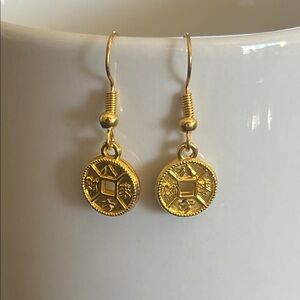 Elegant Gold Coin Drop Earrings